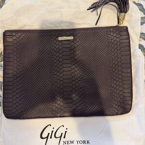 GiGi New York Plum Embossed Snake-Texture Leather Clutch